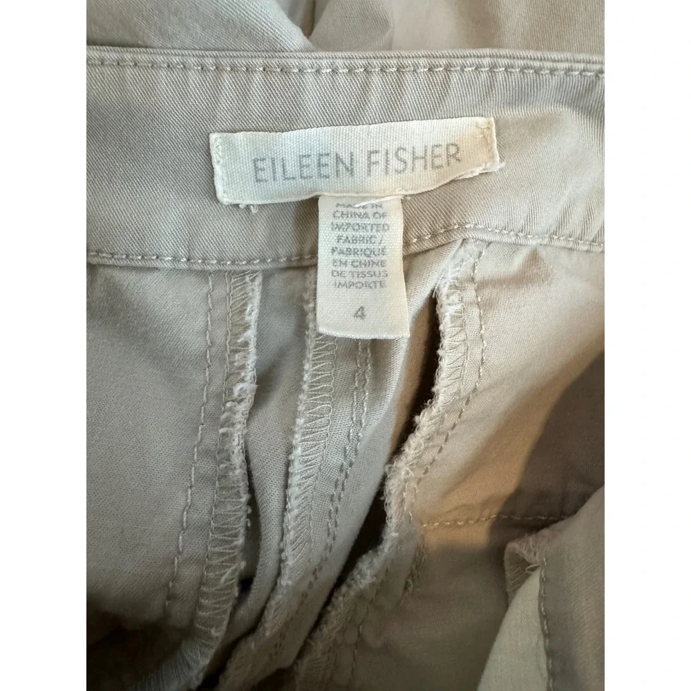 EILEEN FISHER Straight‎ Leg Pants Light Khaki Organic Cotton Blend Size 4